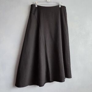 VINCE. BLACK ASYMMETRICAL MIDI LINEN MIX WOMENS SKIRT, SIZE 8 NWOT